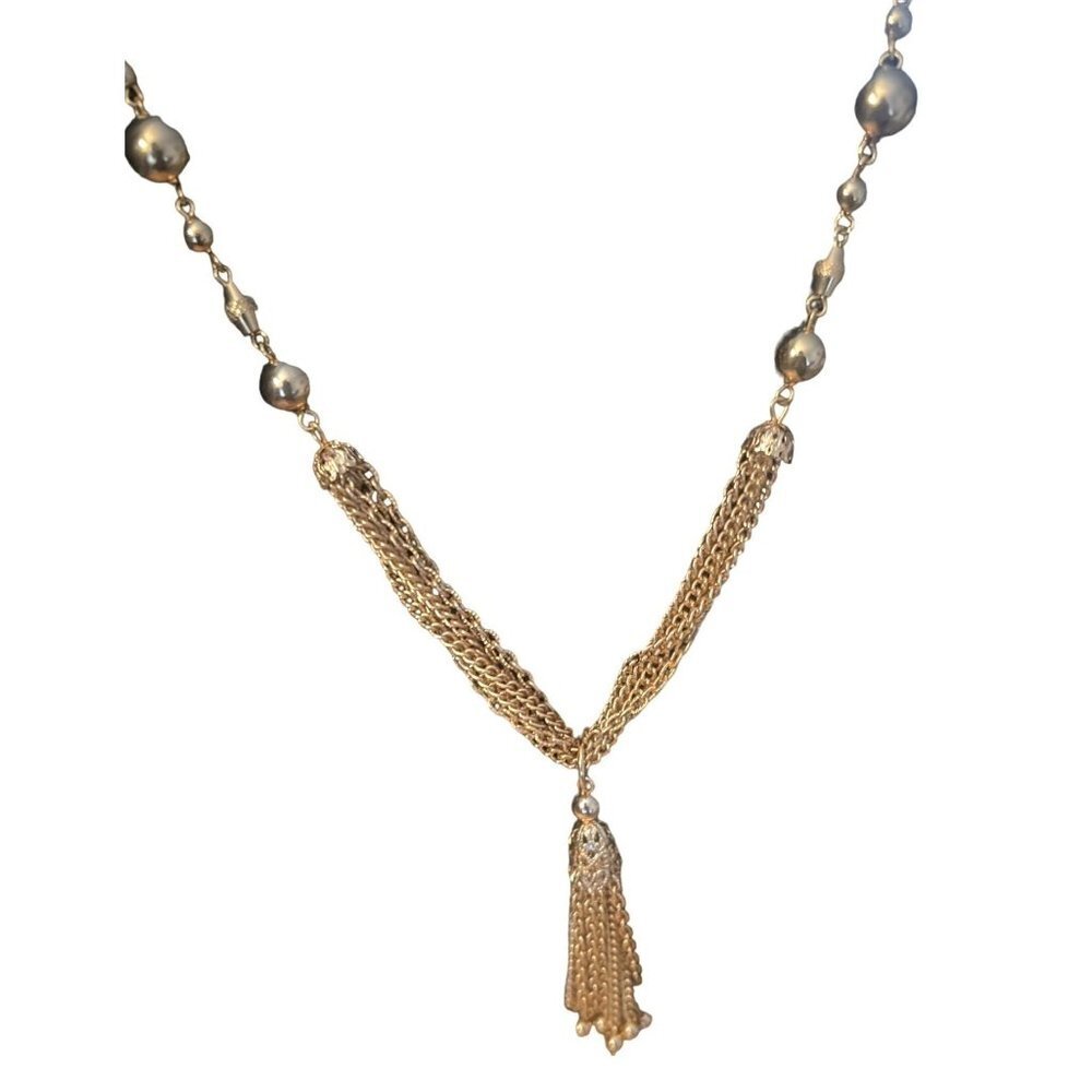 Vintage Yellow Gold Chain Necklace 18" Tassel Unique